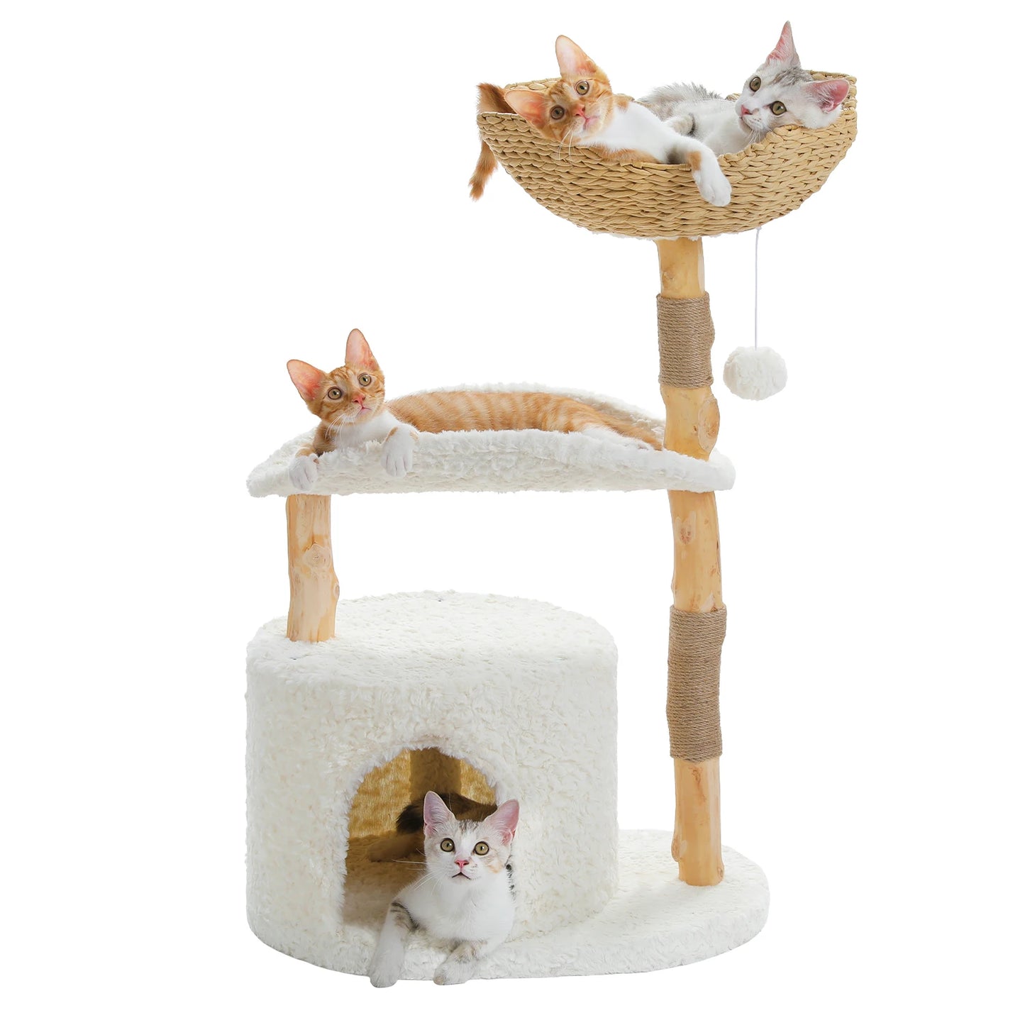 PAWZ Road Modern Cat Tree Tower With Natural Wood Posts