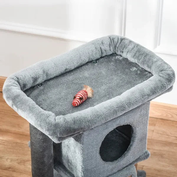 Cat Tree, Small Cat Tower with Perch, Scratching Post, Cat Condo, Toy Ball for Kitty, Indoor Use, Grey