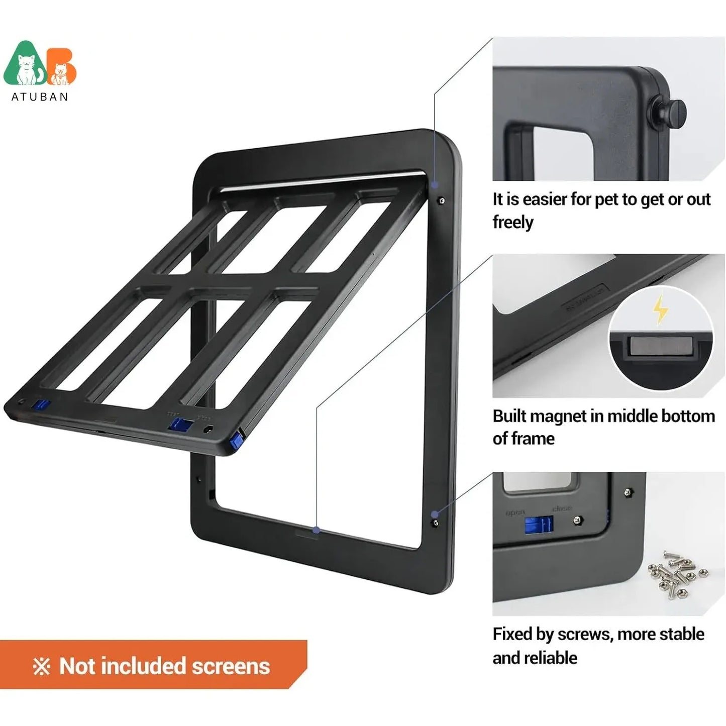 ATUBAN Dog Door for Sliding Door Lockable Screen Pet Door With Magnetic Closure Easy Install