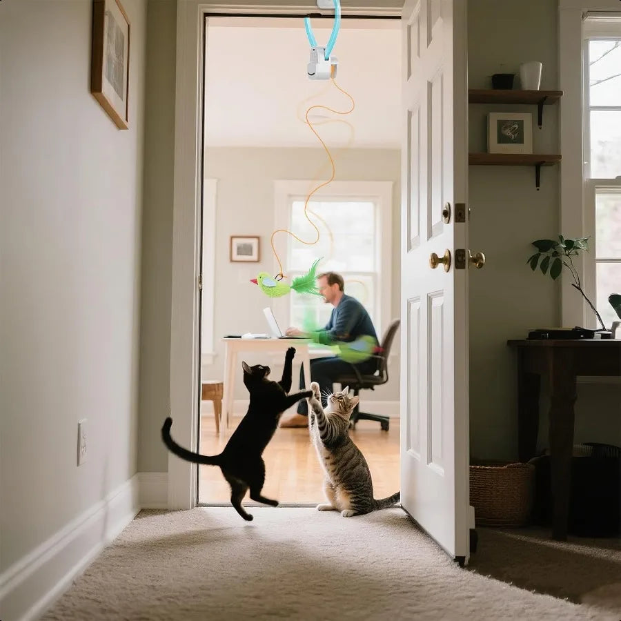 Interactive Indoor Cat Wand Toy Flying Bird Feather Enrichment