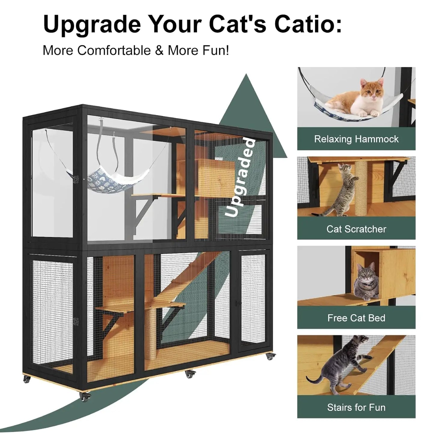 Wooden 4 Tier Cat Catio With Wheels And Access Doors