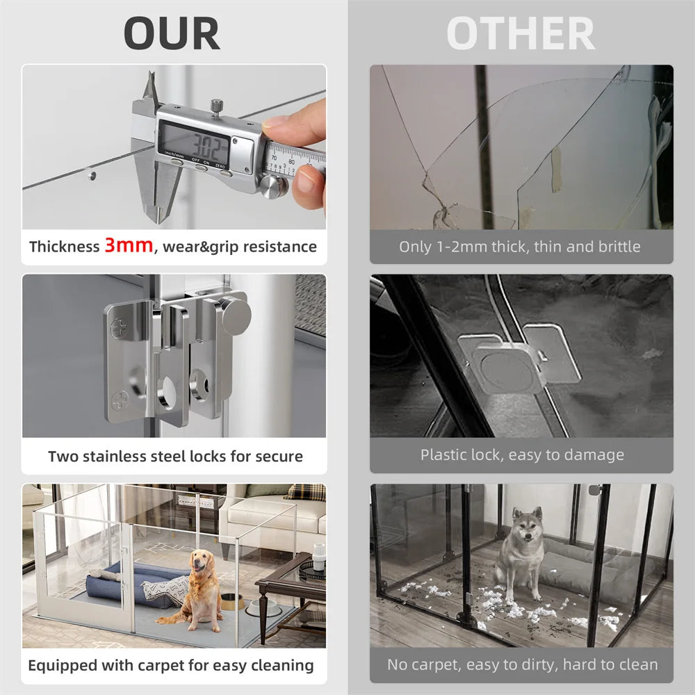 Borwarth Acrylic Dog Playpen Cage Whelping Pen Indoor Enclosure With Waterproof Pad