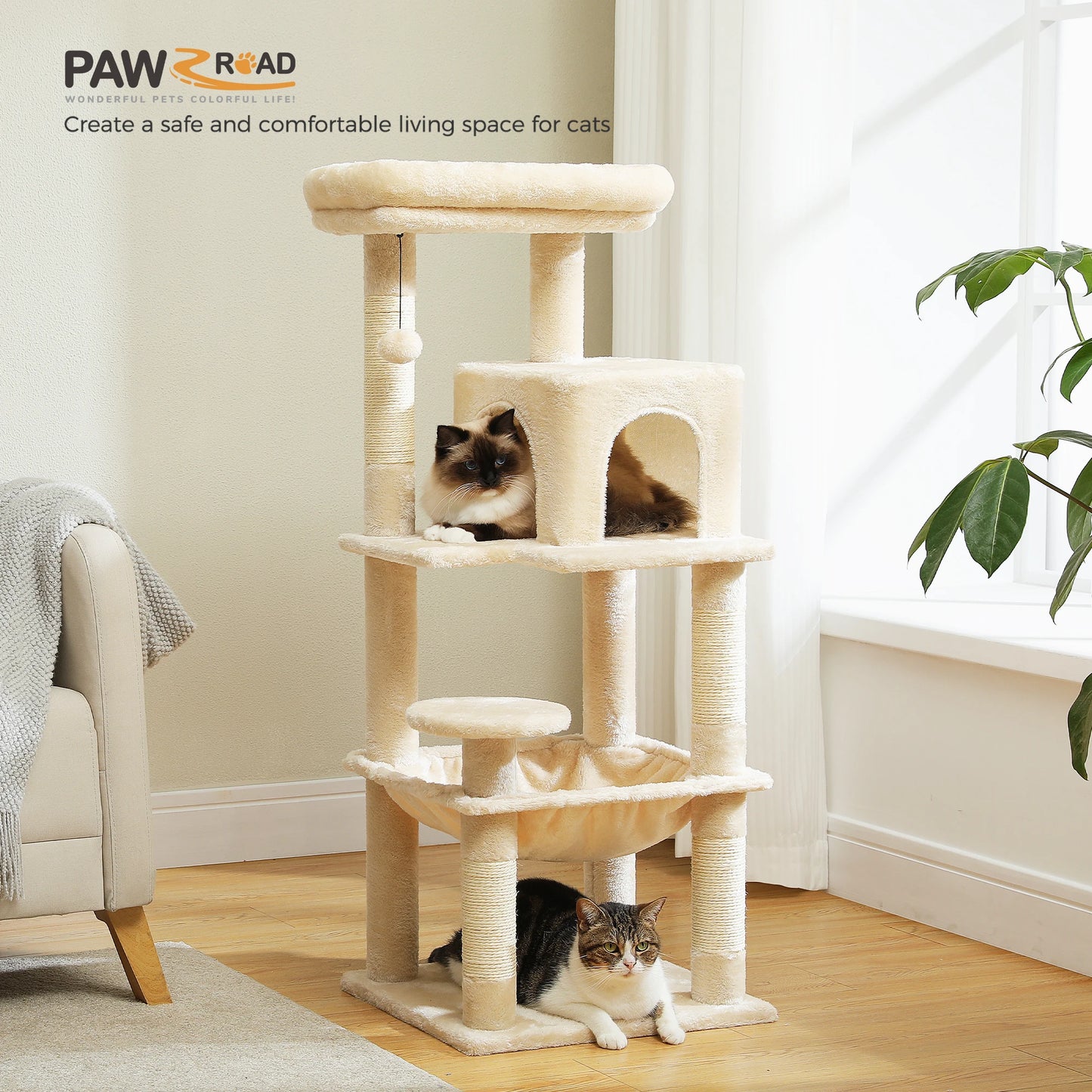 PETEPEL Cat Tree Indoor 5 Level Tower With Metal Frame Large Hammock