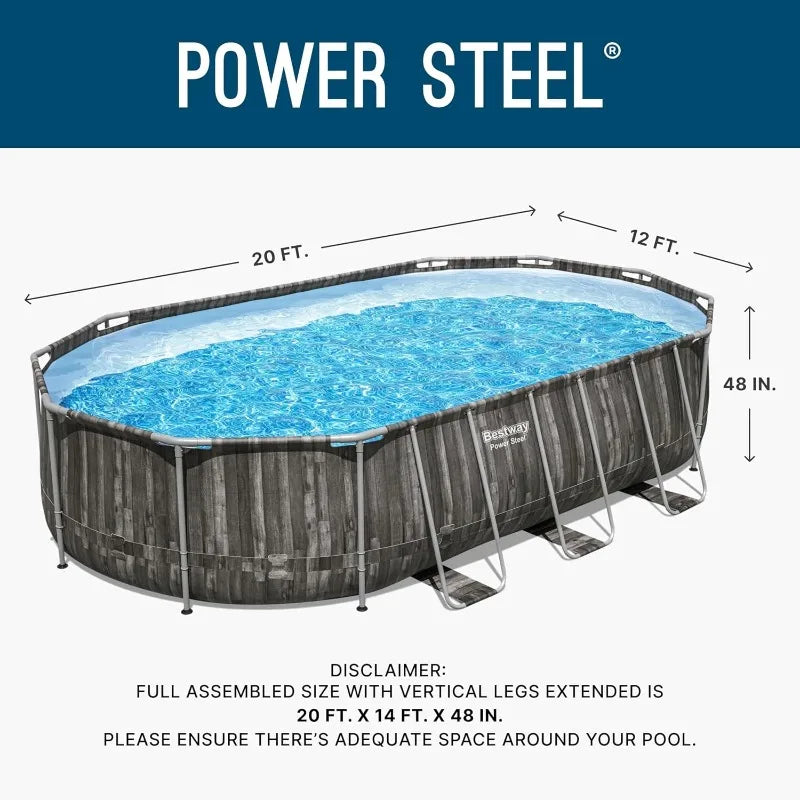 Bestway Power Steel 20’ x 12’ x 48” Above Ground Pool, Oval Metal Frame Outdoor Swimming Pool Set with Filter Pump, Ladder
