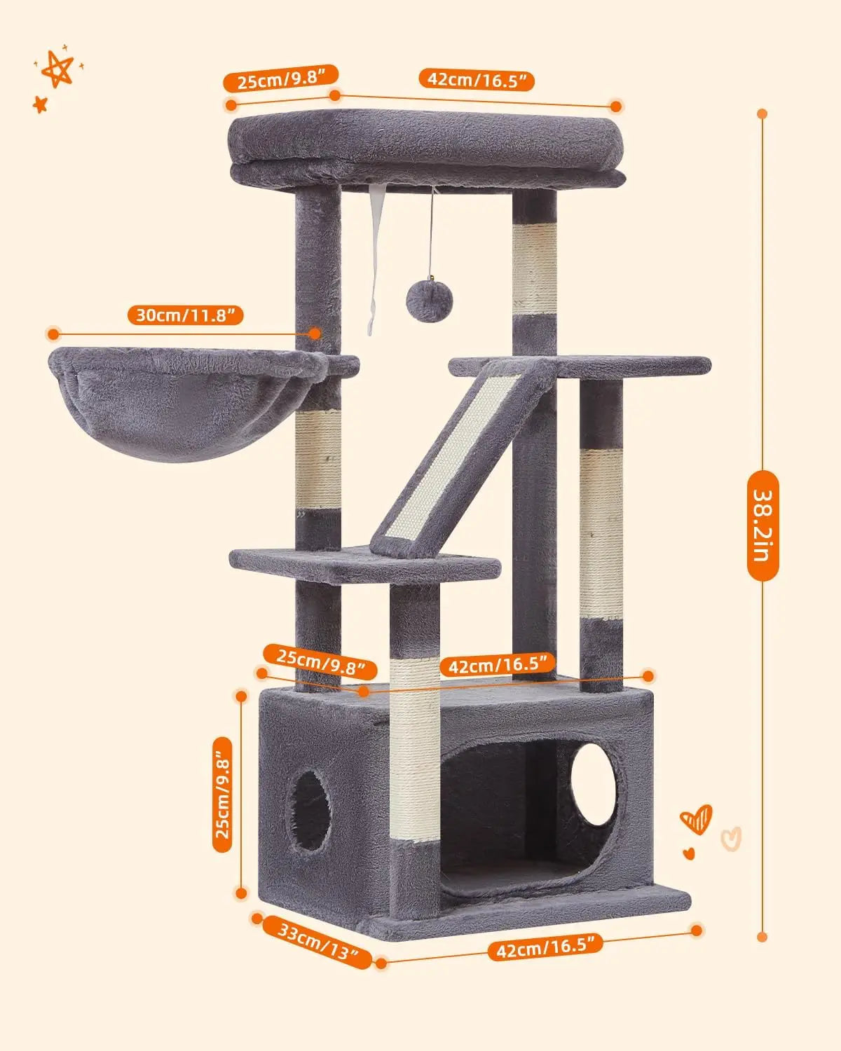Cat Tree Indoor Tower With Adjustable Baskets And Luxurious Perch
