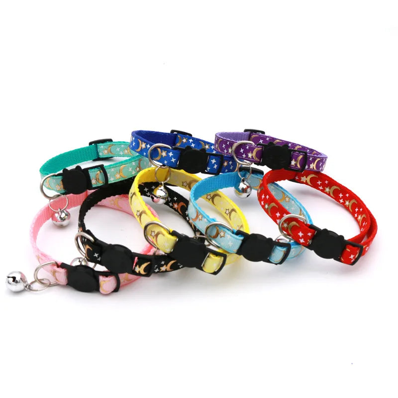 Cat Collar With Bell Cartoon Star Moon Adjustable Safety Necklace