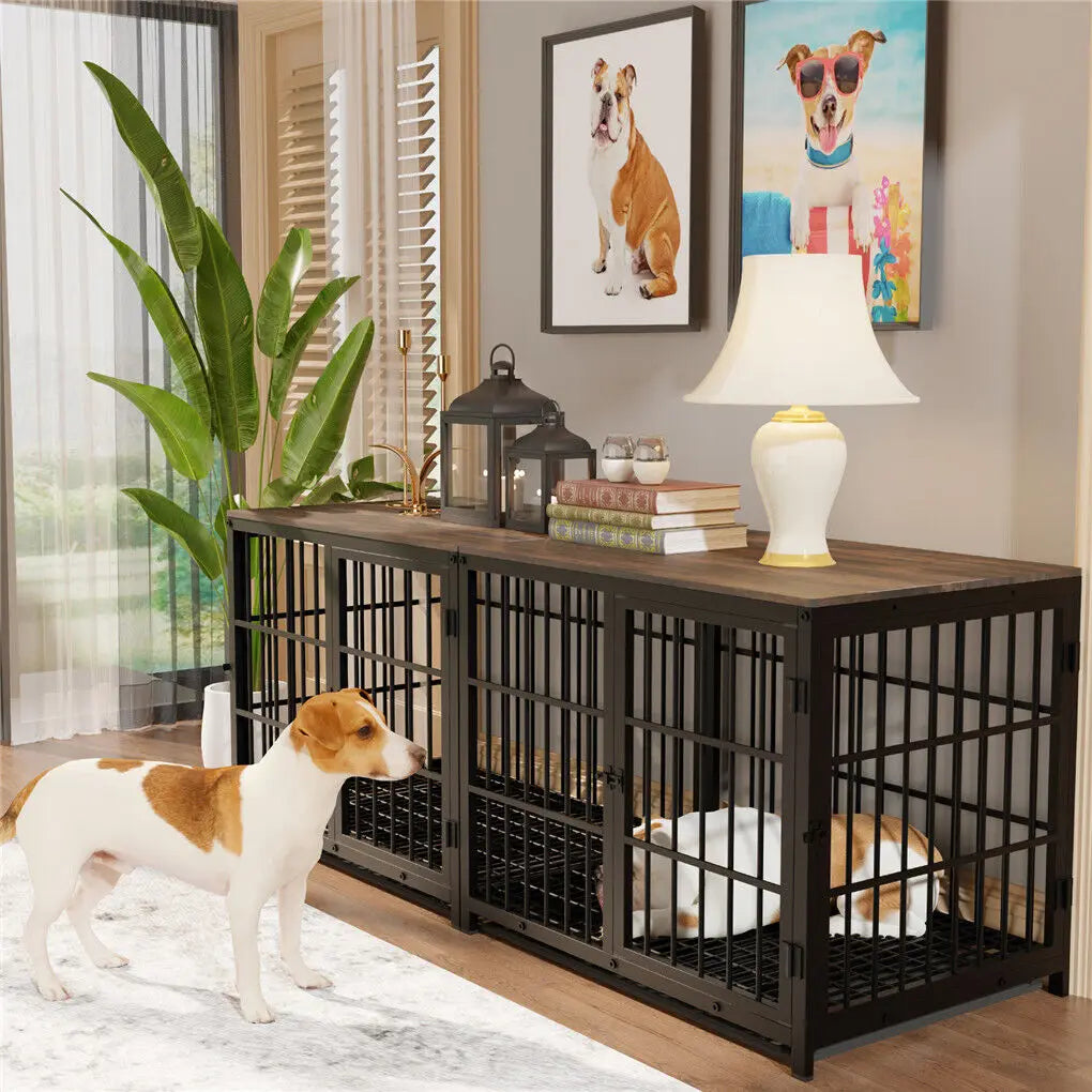 BINGOPAW Heavy Duty Dog Kennel End Table Crate Three Doors