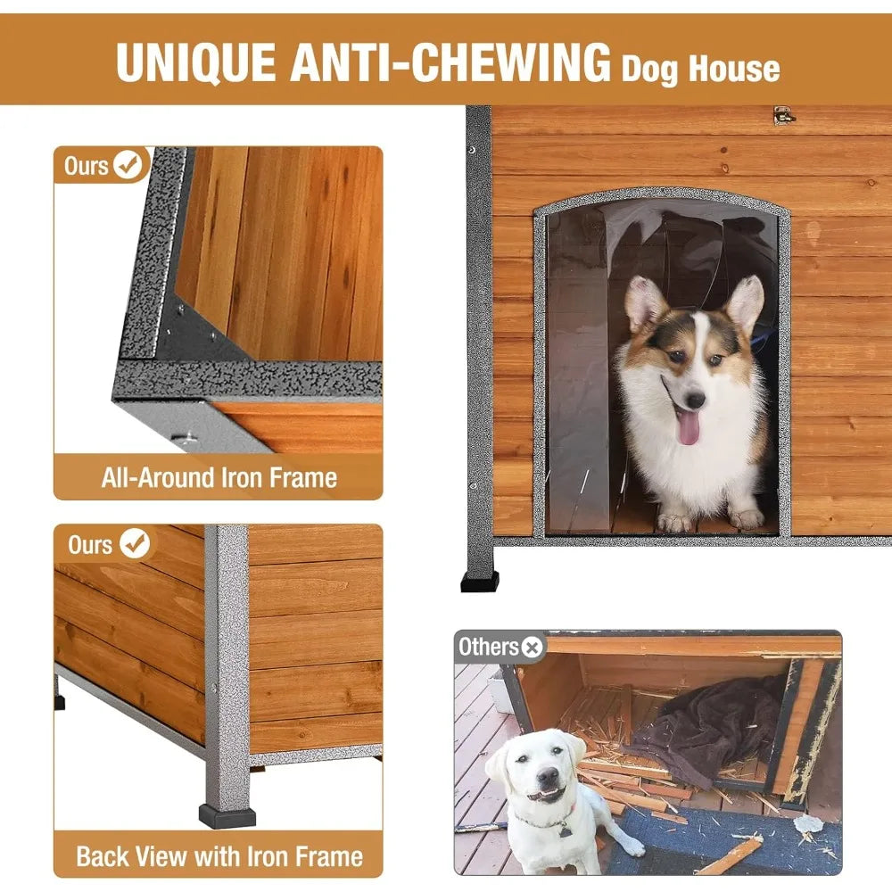 House for Small to Large Sized Dogs - Indoor Outdoor Puppy Shelter with Elevated Floor, Durable Waterproof Dog Kenn