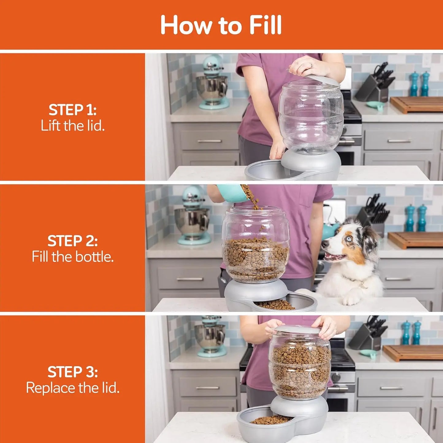 Automatic Pet Feeder for Cats and Dogs, 5 LB Capacity, Pearl Silver Grey, Dishwasher Safe Base (2-Pack)