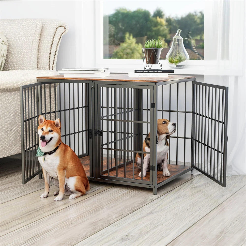 1Pcs Ultra Thicken Dog Crate Cage Pet Dog Puppy Kennel with Removable Divider and 4 Doors for 2 Small Dogs or 1 Medium Large Dog