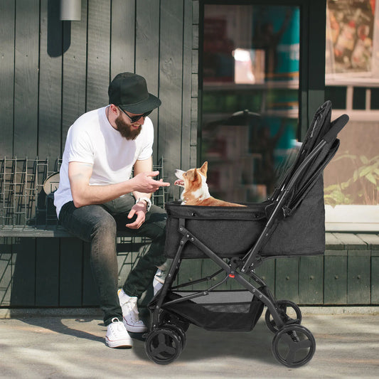 Dog Stroller With Reversible Handlebar And Poop Bags