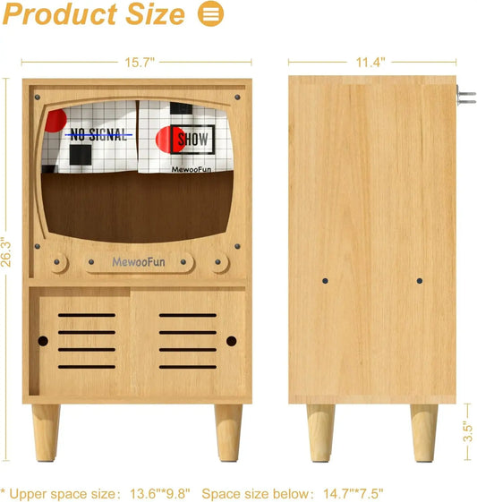 Mewoofun Cat TV House Wooden Cat Condo Sturdy Luxury Cat TV Furniture with Cat Scratcher and Storage Space Nature