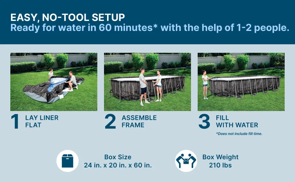 Bestway Power Steel 20’ x 12’ x 48” Above Ground Pool, Oval Metal Frame Outdoor Swimming Pool Set with Filter Pump, Ladder
