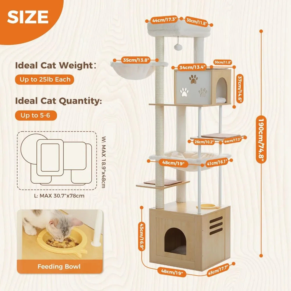 DAFIFY Cat Tree With Food Station Wooden Cat Tower