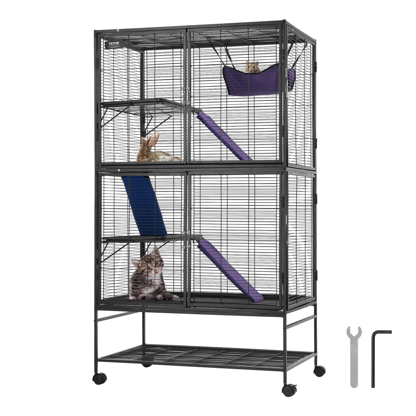 SucceBuy Metal Ferret Cage Rolling 4 Tier For Small Pets