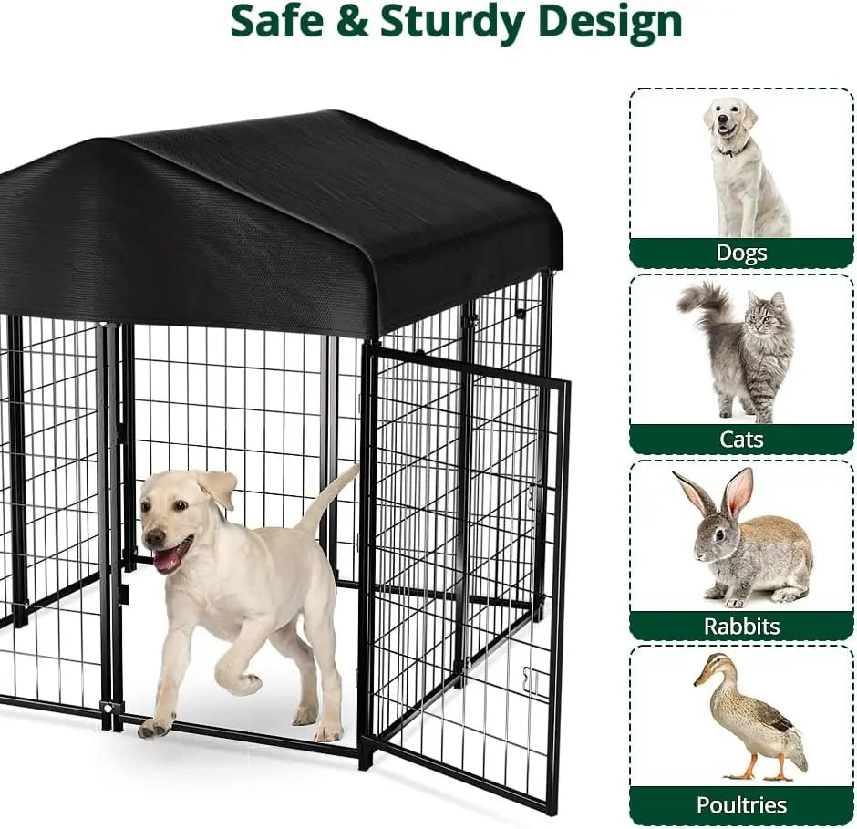 Outdoor Dog Kennel with Waterproof Roof, 4ft x 4ft x 4.5ft Pet Enclosure for Medium to Small Dogs