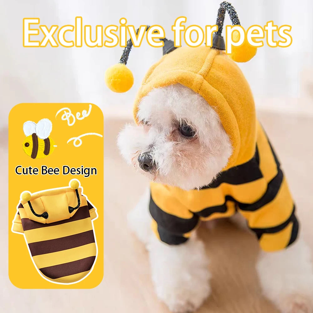 Cute Bee Costume Dog Cat Hoodie - thickened Pet Sweater Warm Outfit for Halloween Cosplay & Daily Wear pet clothes dogs clothes