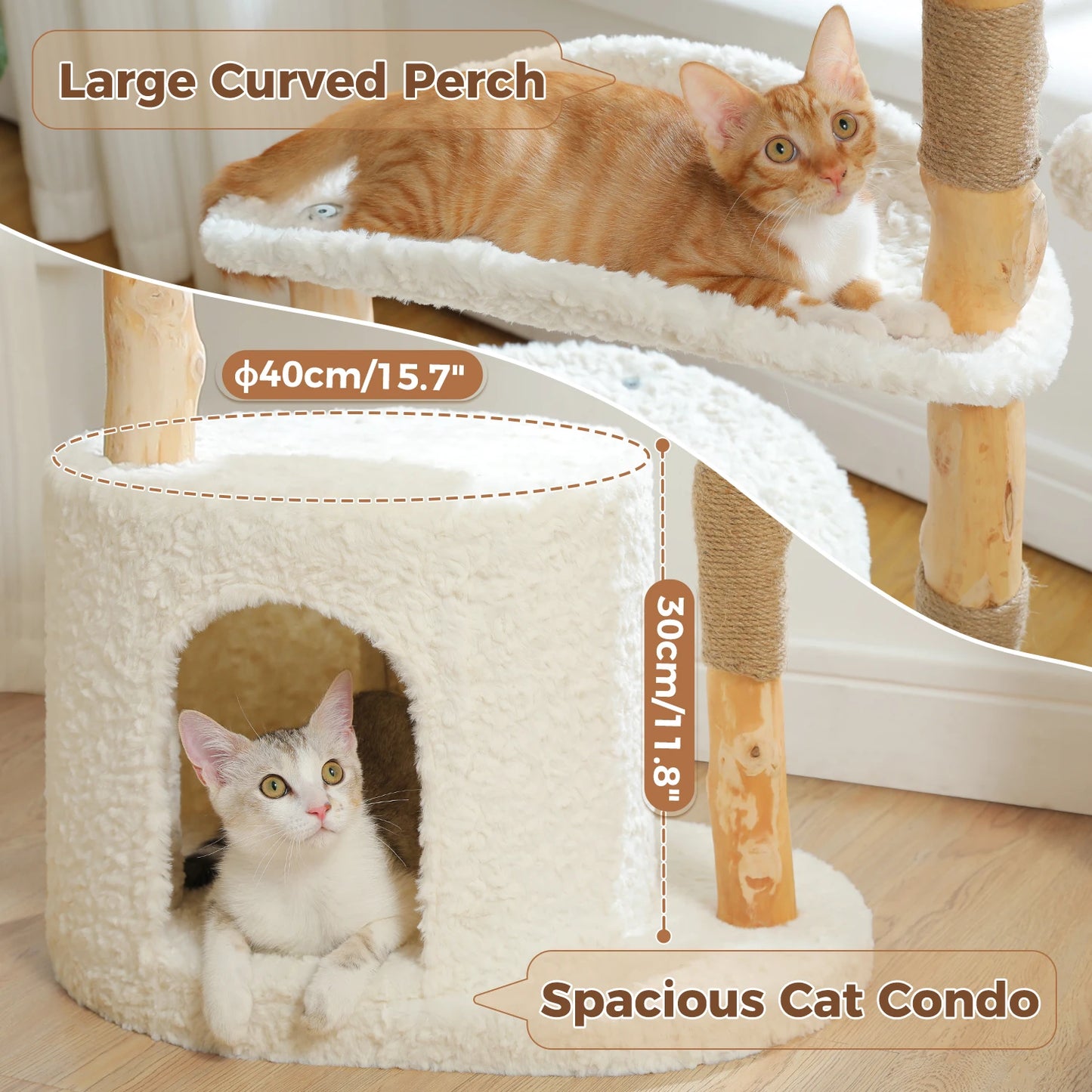 PAWZ Road Modern Cat Tree Tower With Natural Wood Posts