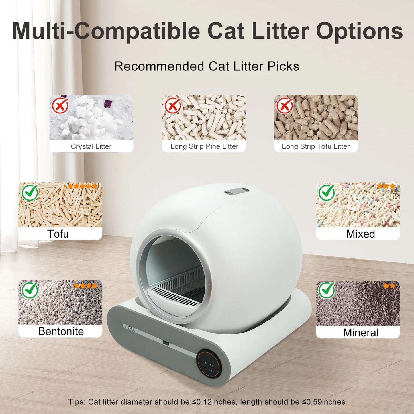 DOEL Smart Self Cleaning Cat Litter Box With App Control And WiFi Connectivity Includes Trash Bag And Litter Mat