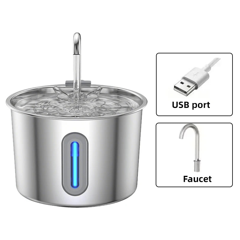 Pet Water Fountain Large Capacity 304 Stainless Steel USB Drinking Water Station