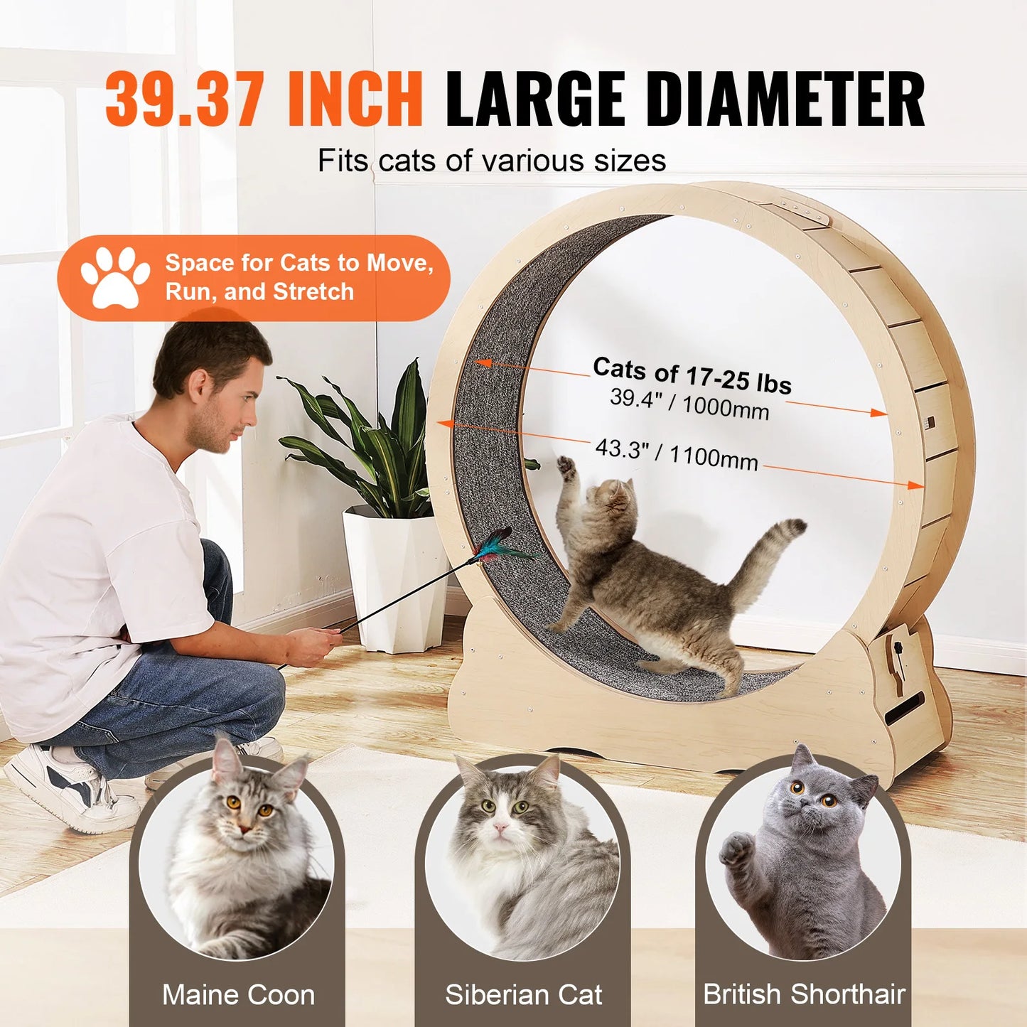 SucceBuy Wooden Cat Exercise Wheel Detachable Carpet For Indoor Running