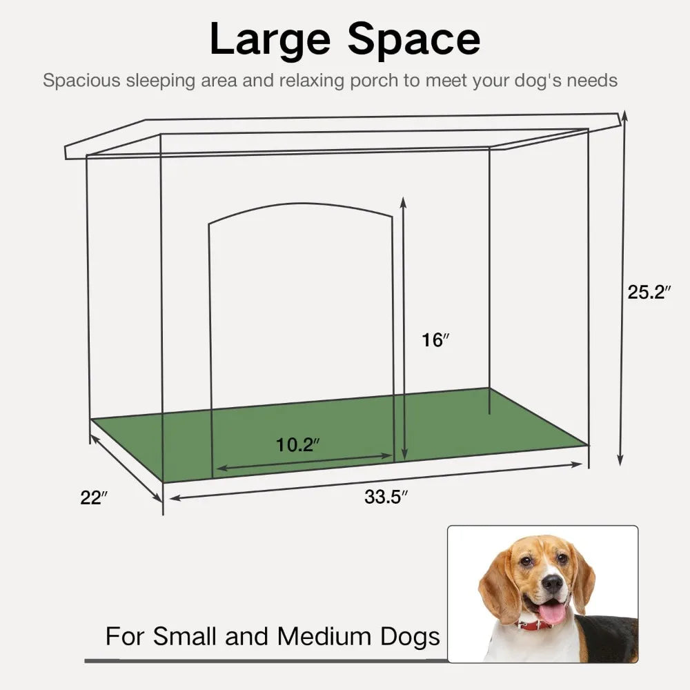 Heated Dog House Outdoor Insulated Dog Kennel for Small Medium Large Dogs, Iron Frame Dog Shelter for Outside, Waterproof Roof R