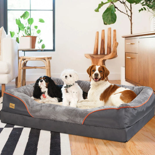 BINGOPAWC Orthopedic Dog Bed With Removable Zipper Cover And Cotton Padded Bolster