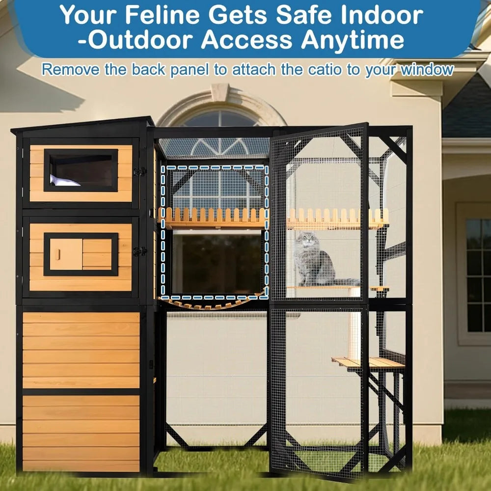 Large Cat Catio Outdoor 4 Tiers Walk-in Cat Enclosure Window Access, Cat Cage Cat House for Multiple Indoor Outdoor Cats, Outsid
