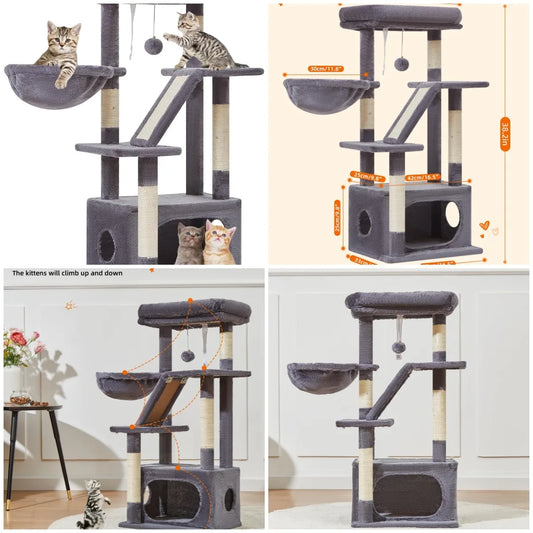 Cat Tree Indoor Tower With Adjustable Baskets And Luxurious Perch