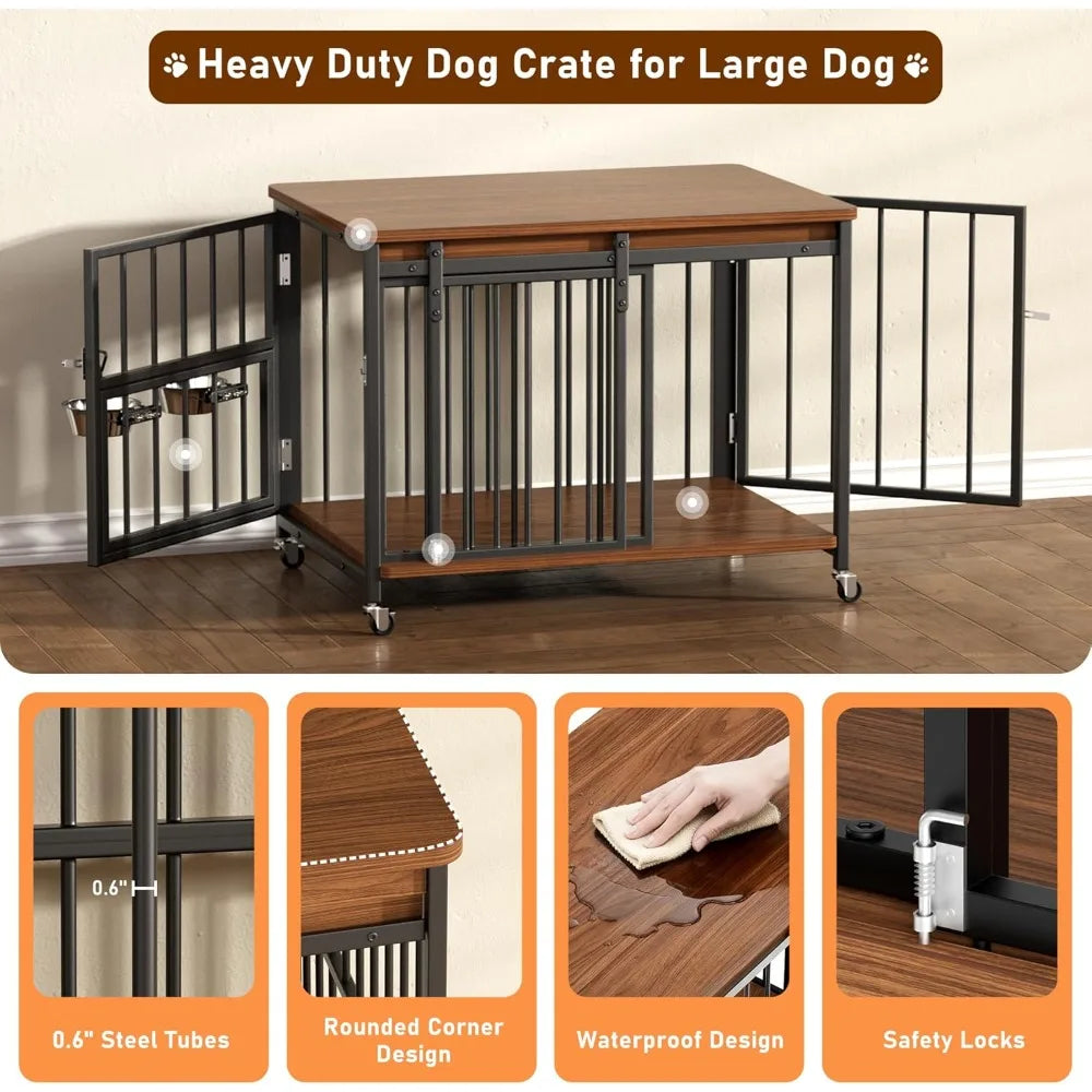 DAFIFY Wooden Dog Kennel Indoor With Sliding Front Door