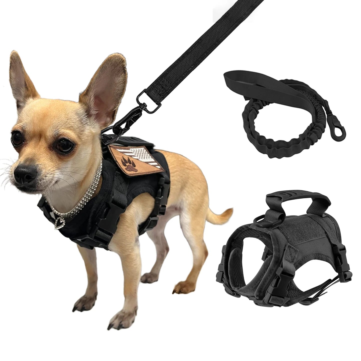 PETRAVELC Tactical Puppy Harness Leash Set Adjustable For Small Dogs