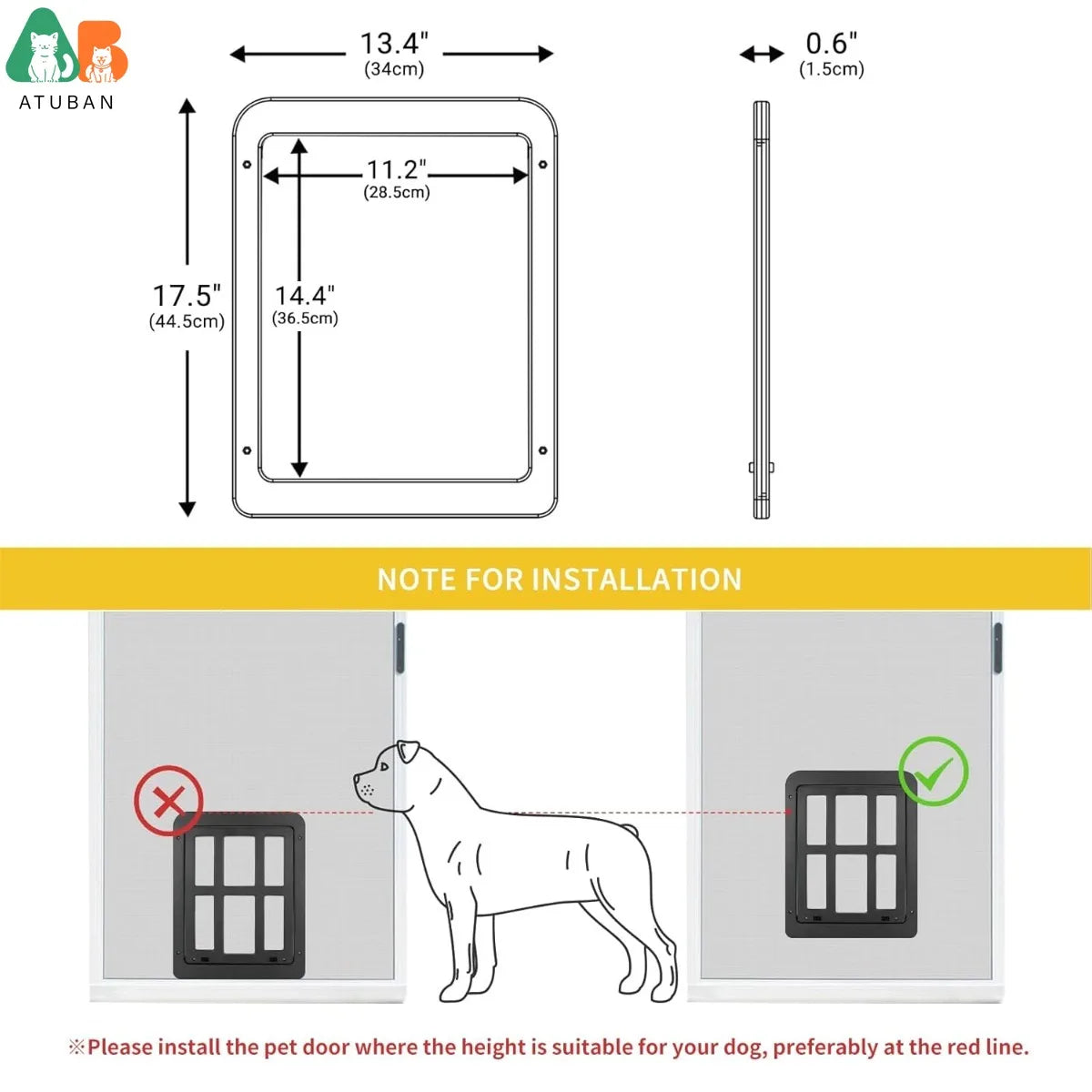 ATUBAN Dog Screen Door Automatic Magnet Close Lockable Durable ABS
