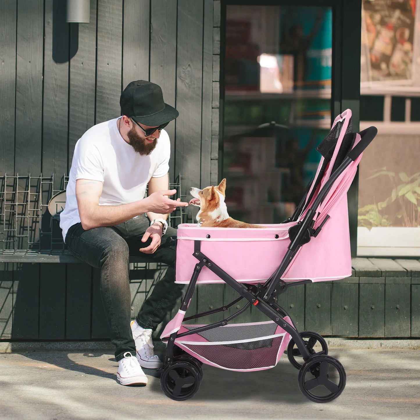Dog Stroller With Reversible Handlebar And Poop Bags