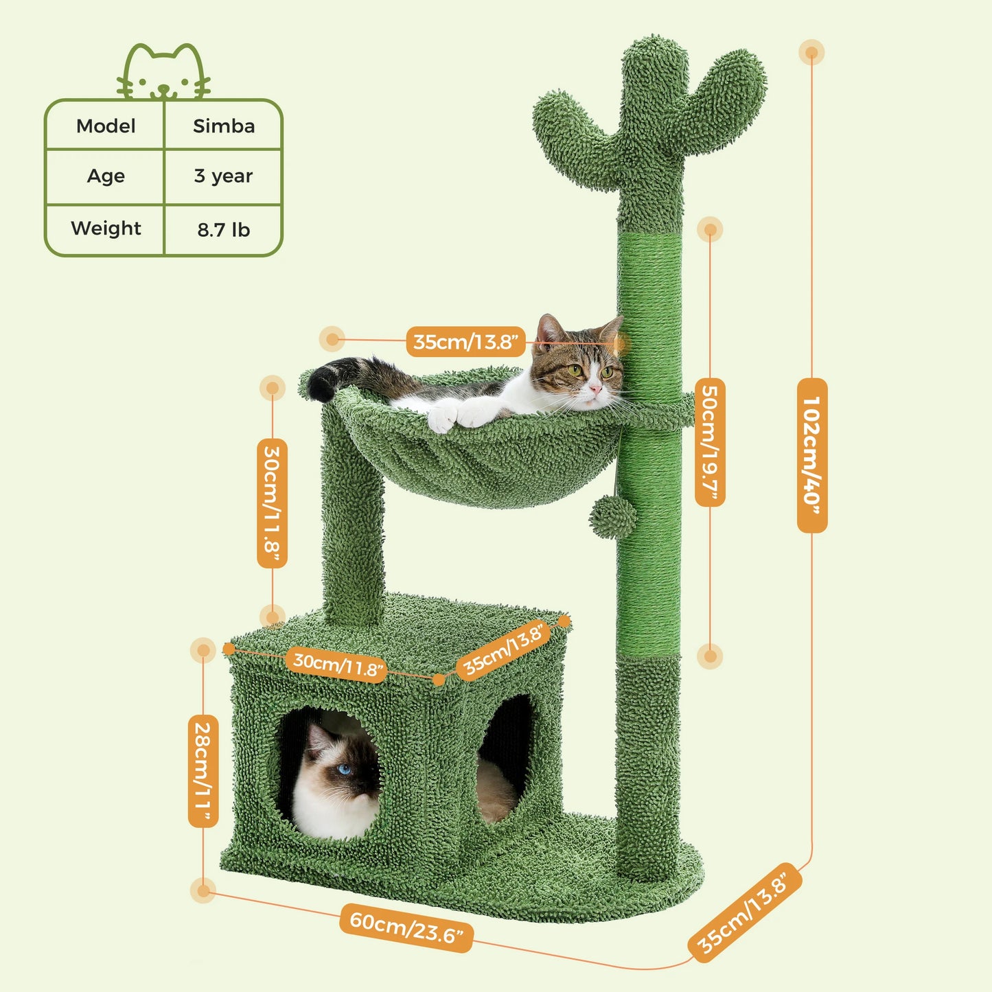 PEQULTICN Cactus Cat Tree With Condo And Hammock For Indoor Cats Scratching Post Included