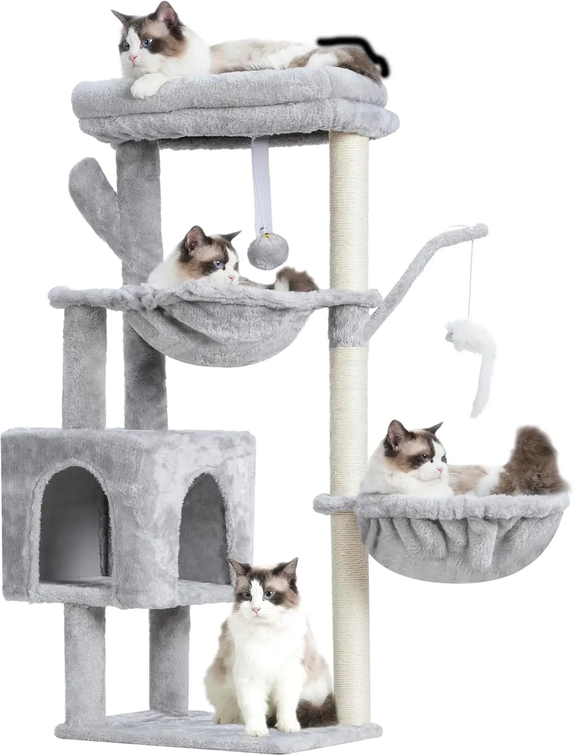 Cat Tree 39.4' Tower Condo with Scratching Post, Sisal Wrapped, Soft Platform, 2 Baskets, Dangling Toy, Light Gray HCT006SW