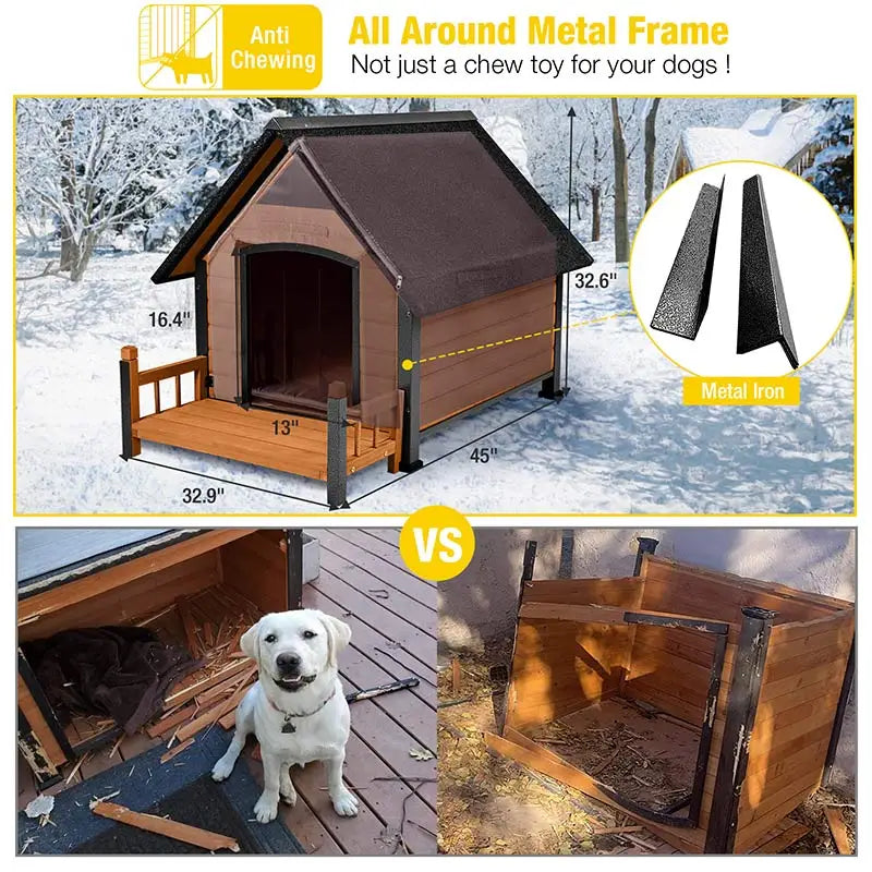 Zoropug Insulated Dog House With Liner And Iron Frame