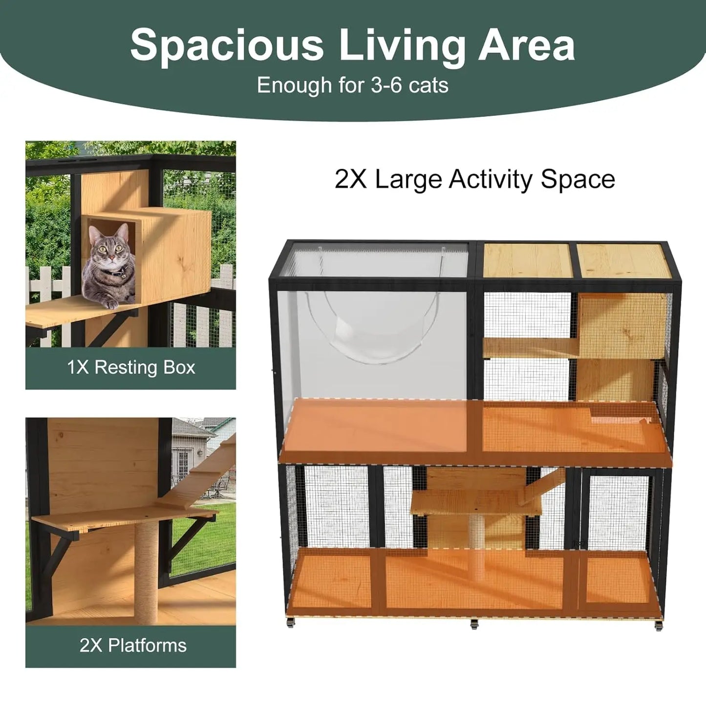 Wooden 4 Tier Cat Catio With Wheels And Access Doors