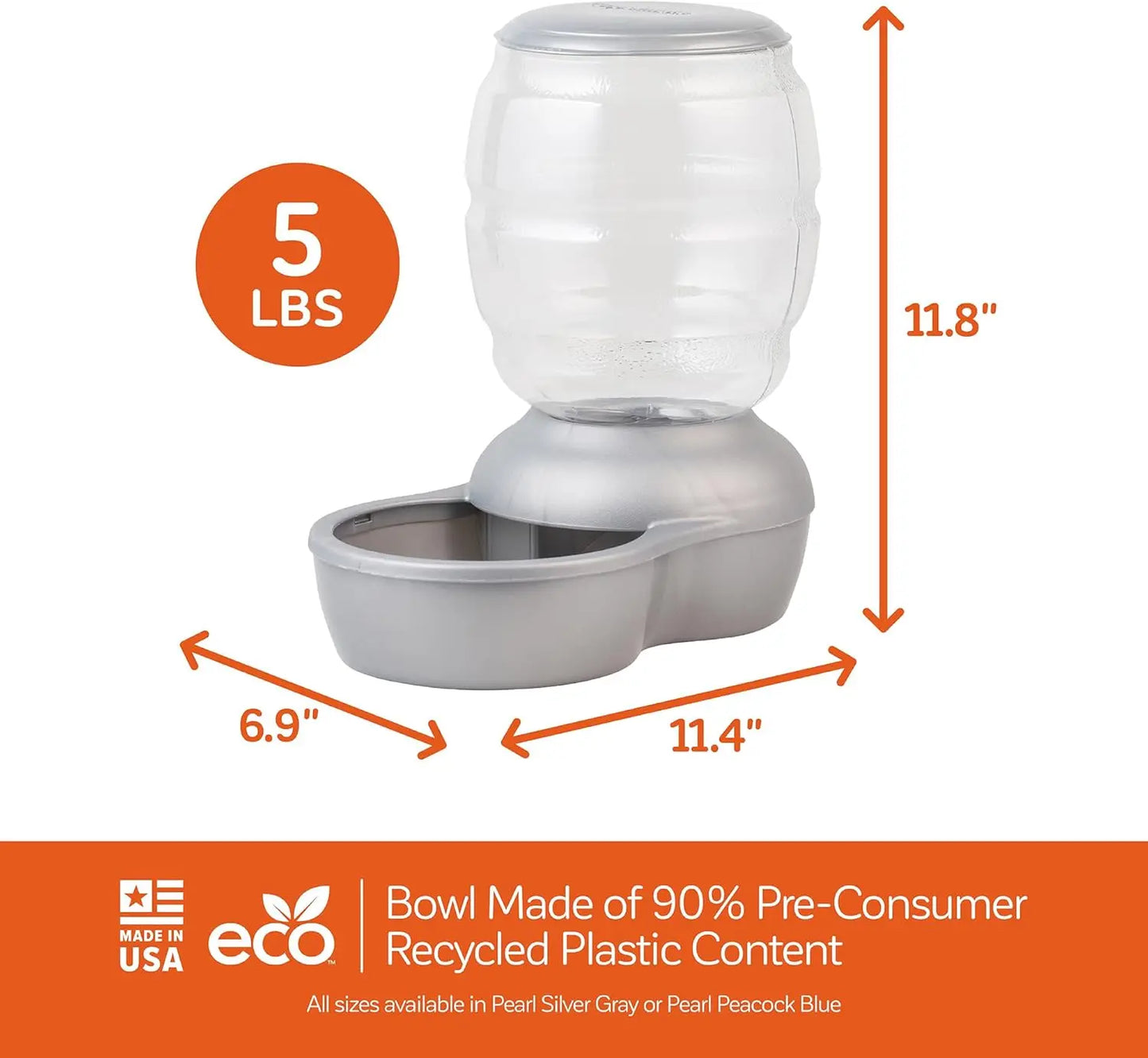 Automatic Pet Feeder for Cats and Dogs, 5 LB Capacity, Pearl Silver Grey, Dishwasher Safe Base (2-Pack)