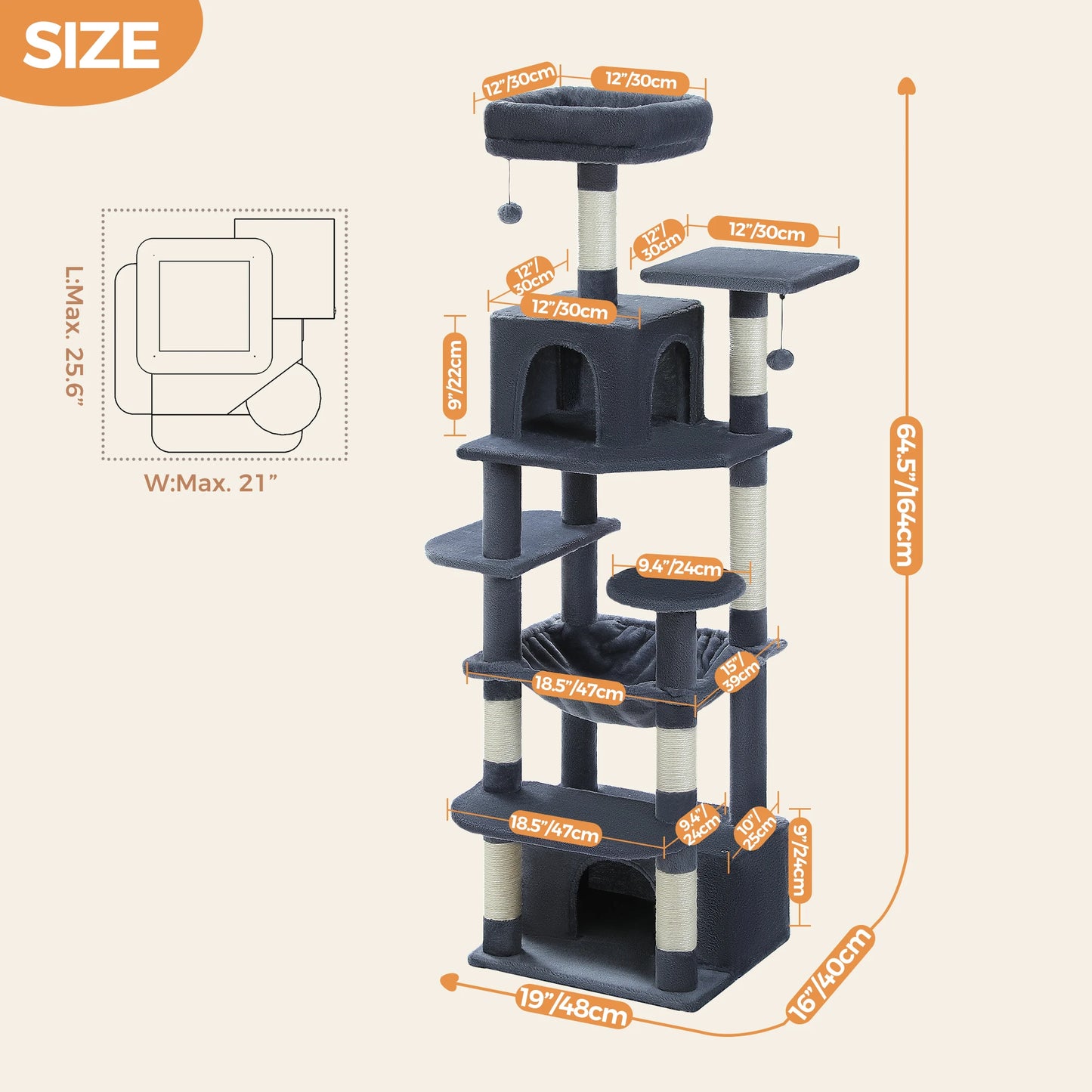 PEQULTICN Five Tier Cat Tree With Scratching Posts And Hammocks