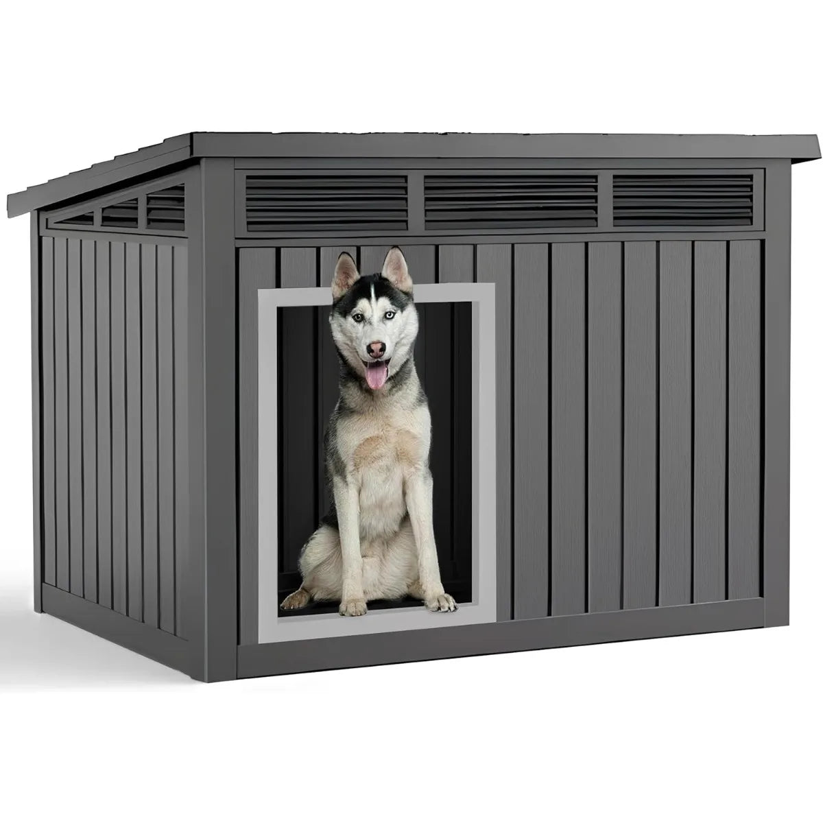 Waterproof Dog House for Small/Medium Dogs, Indoor/Outdoor with Air Vents & Elevated Floor, Easy to Clean & Assemble, Gray