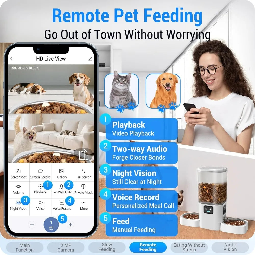 Automatic Pet Feeder With Dual HD Cameras And Night Vision