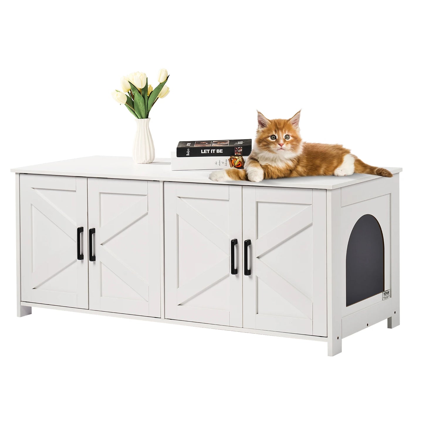 SucceBuy Cat Litter Box Enclosure For Two Cats Cabinet