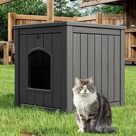 Weatherproof Insulated Outdoor Cat House For Winter Durable UV Resistant Resin Shelter For Feral And Domestic Cats