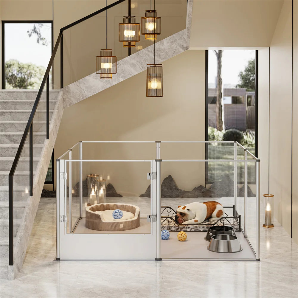 BORWARTH Dog Playpen Acrylic Enclosure With Waterproof Pad For Pets