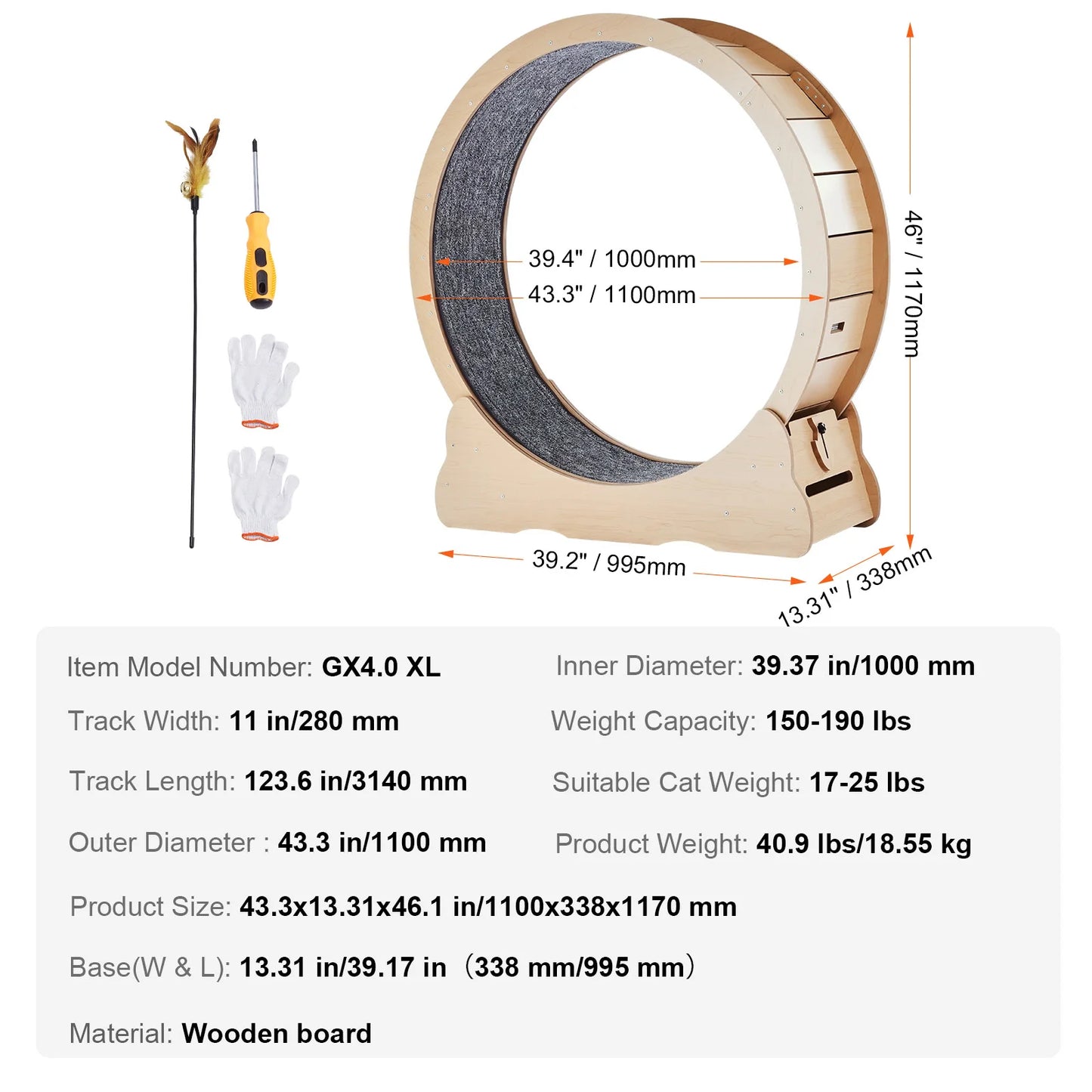 Wooden Cat Exercise Wheel for Indoor Cats Running Treadmill
