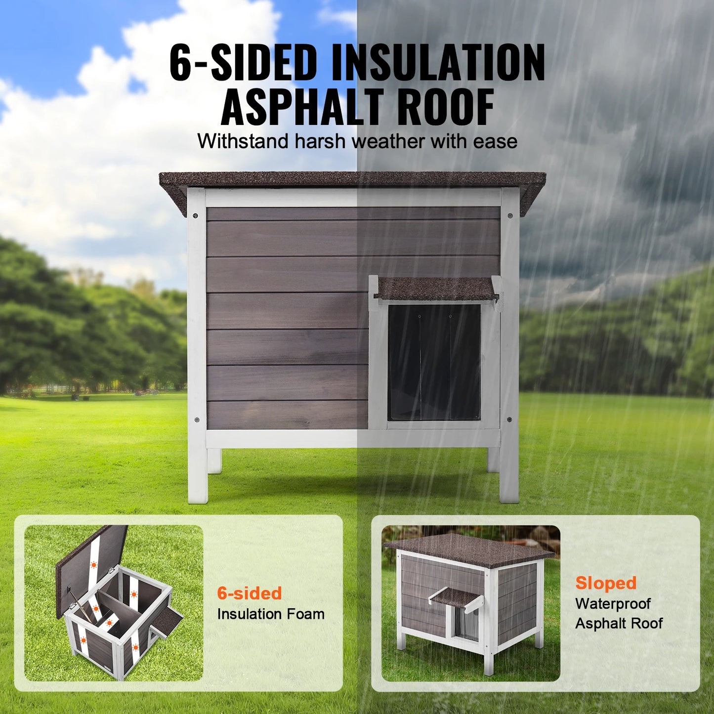 SucceBuy Outdoor Cat House Weatherproof Shelter With All Round Foam Insulation For Outdoor Use
