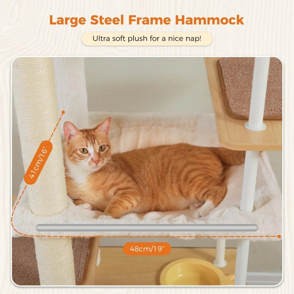 DAFIFY Cat Tree With Food Station Wooden Cat Tower