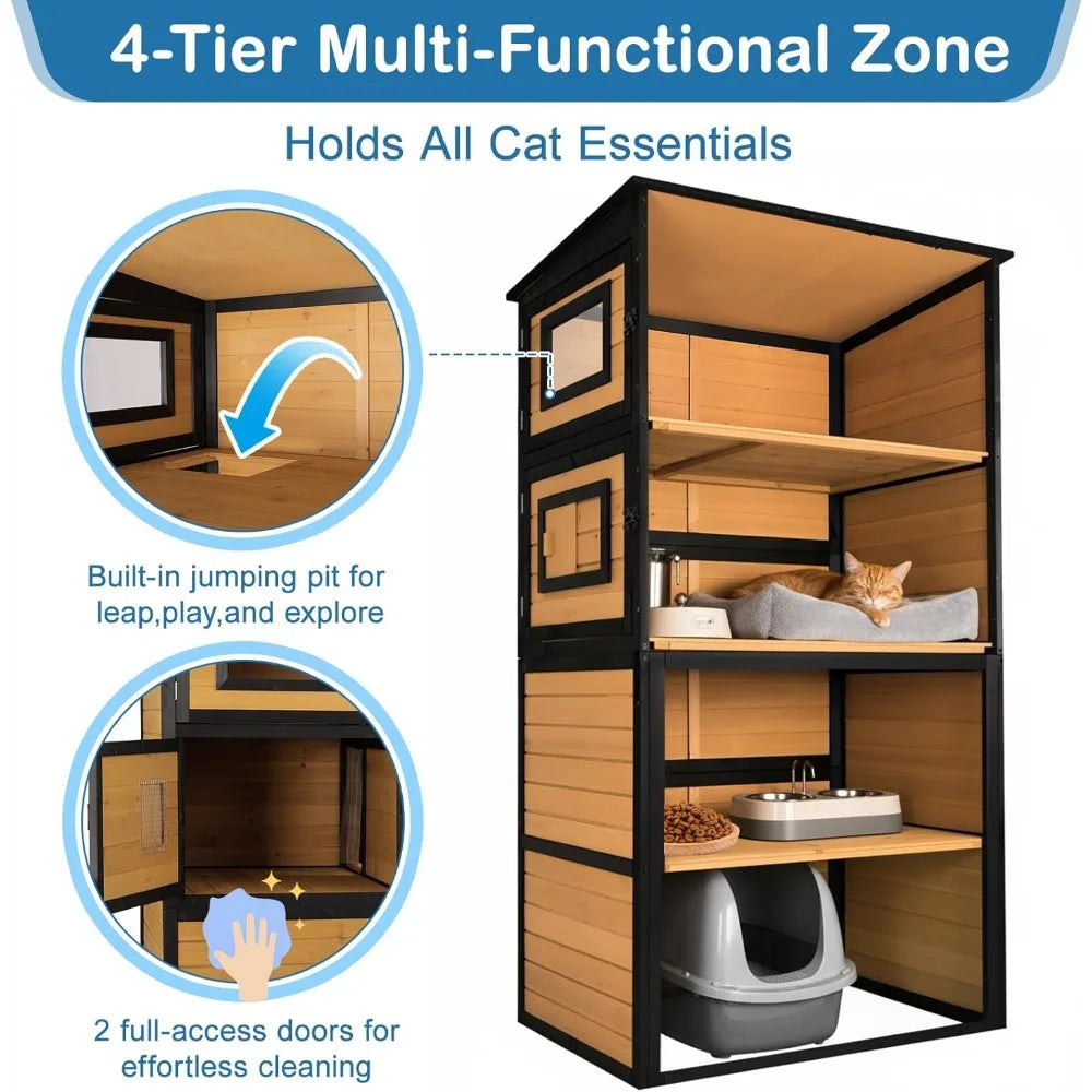 Large Cat Catio Outdoor 4 Tiers Walk-in Cat Enclosure Window Access, Cat Cage Cat House for Multiple Indoor Outdoor Cats, Outsid