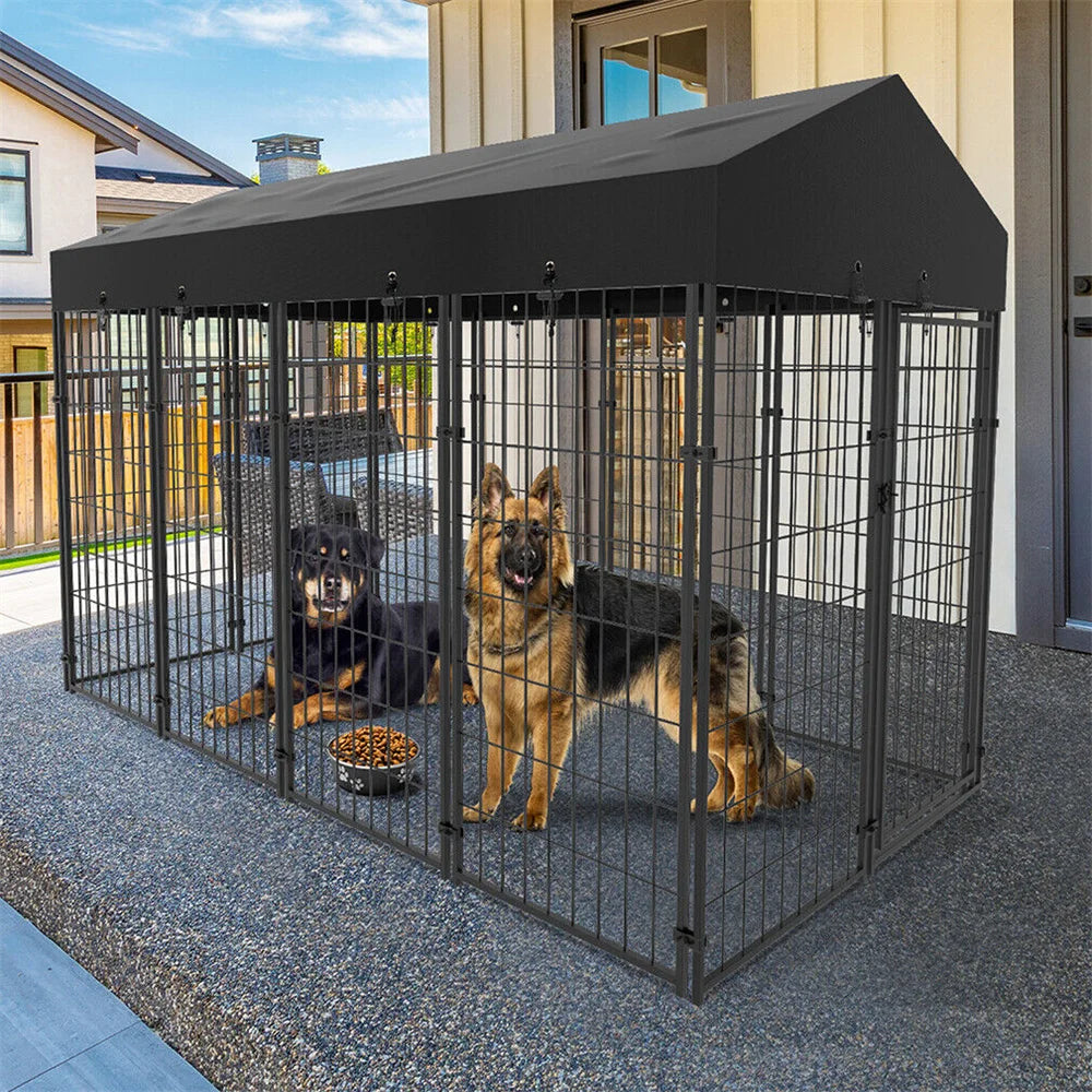 BORWARTH Heavy Duty Dog Kennel Welded Metal Playpen With Roof