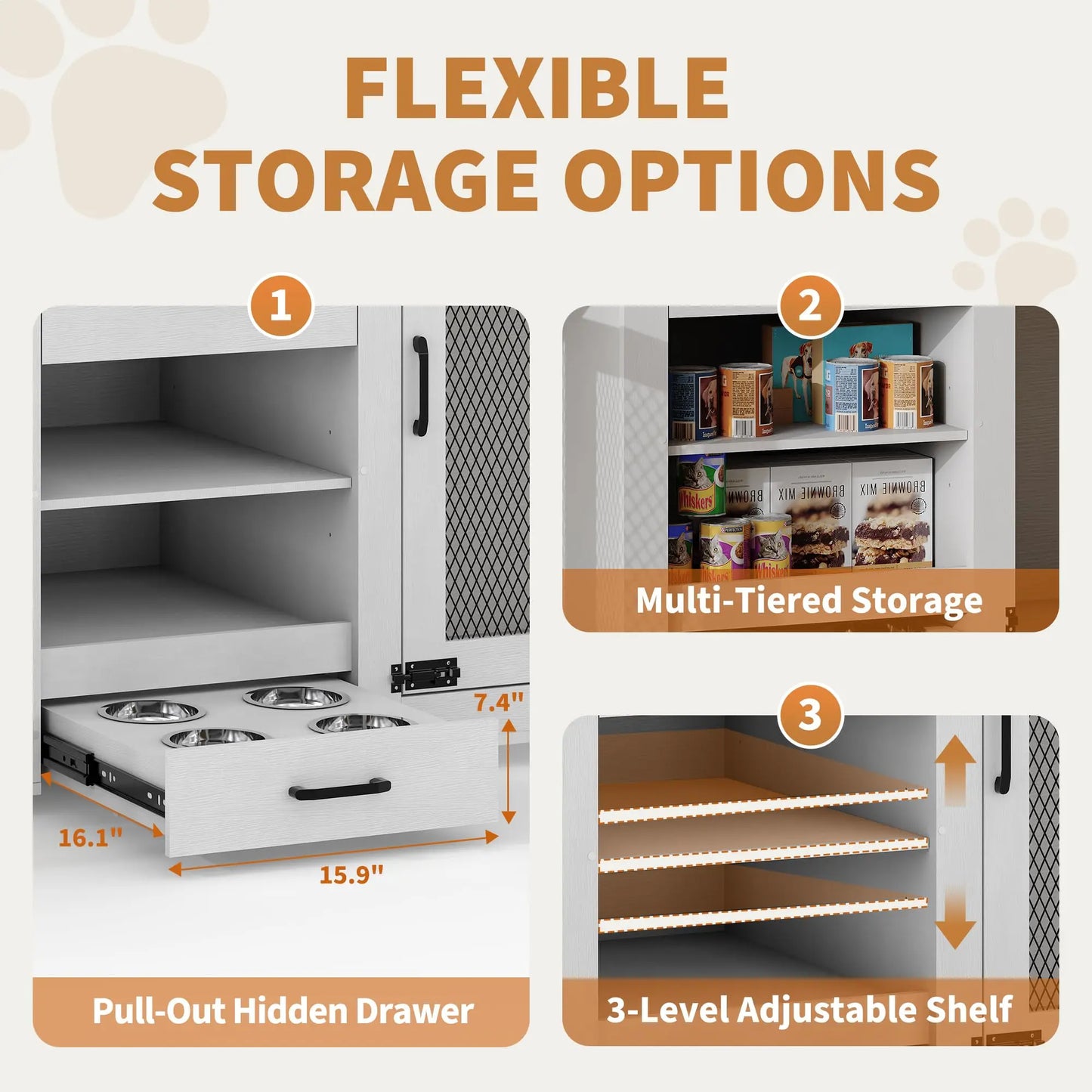 HiMISS Double Dog Crate TV Stand With Feeding Station Storage